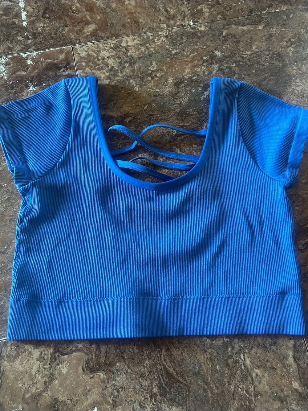 aerie Bright Blue Ribbed Crop Top with Strappy Back